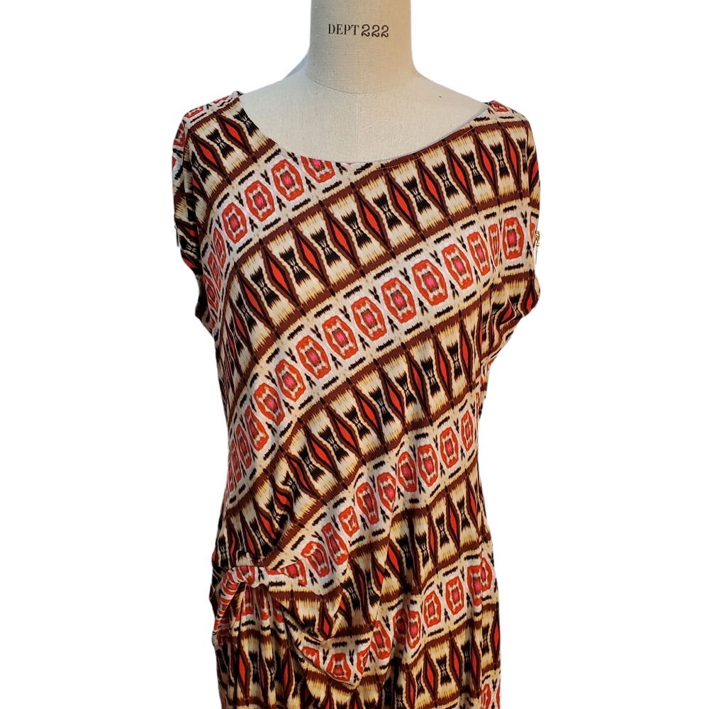 Rafaella Women's Ethnic Print Earth Tone Knot Dress Size XL